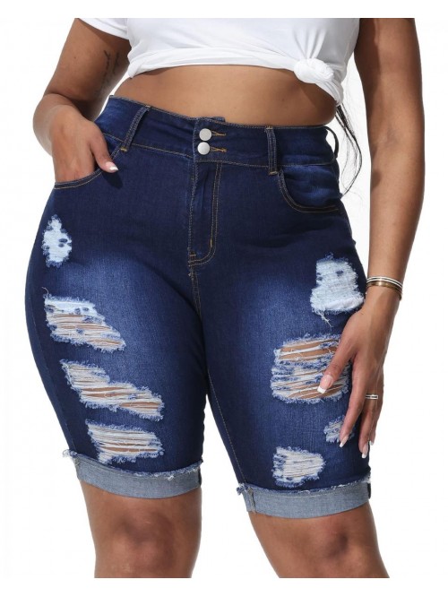 Womens Plus Size Jean Shorts High Waisted Bermuda ...