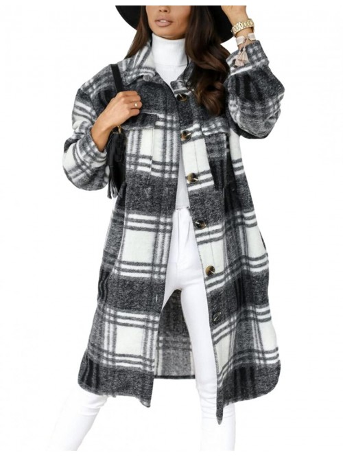 Womens Plaid Shacket Brushed Flannel Shirt Jacket ...