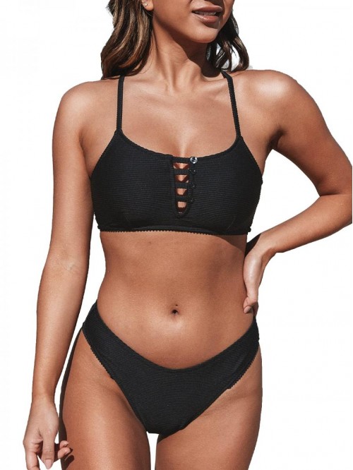 Women's Low Rise Cutout Criss Cross Bikini Swimsui...