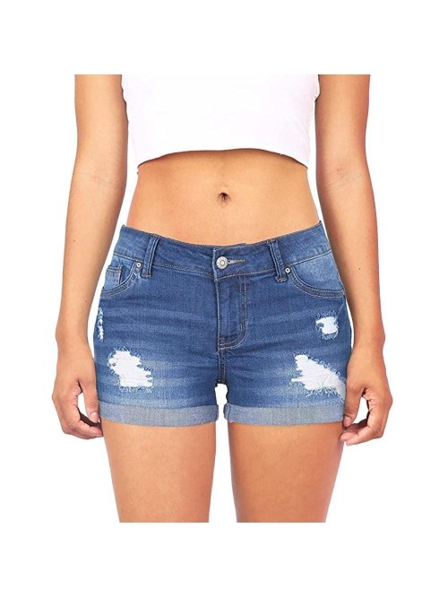 Womens Jean Shorts Casual Denim Shorts Ripped Roll...