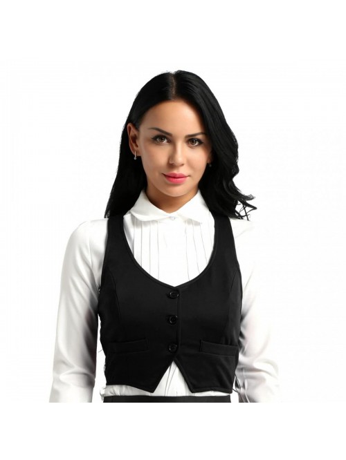 Women's Waistcoat Vest Slim Fit Button V-Neck Dres...