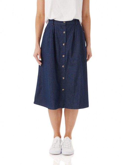 Women's Denim Button-Front Skirt – Cotton Midi S...