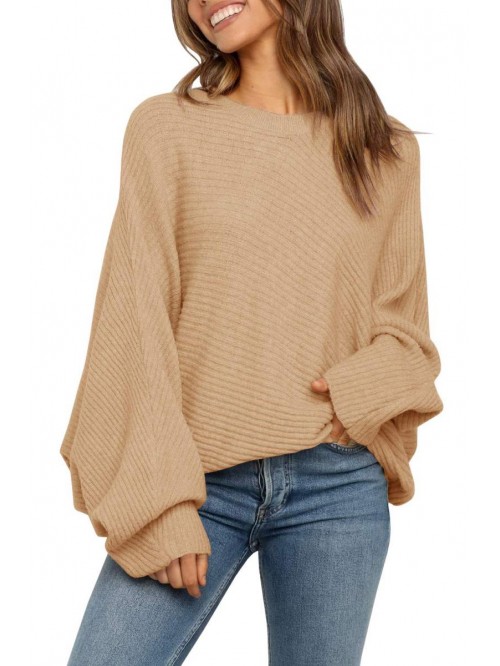 Women's Oversized Crewneck Sweater Batwing Puff ...