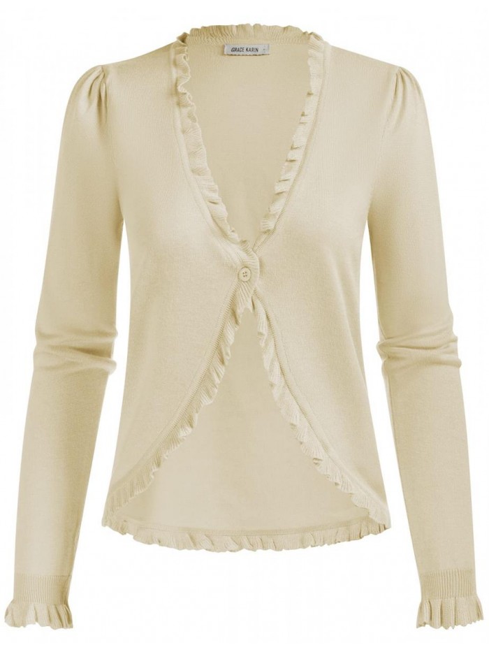 Ruffle Hem Cardigan Open Front Cropped Bolero Shrug Cardigan 