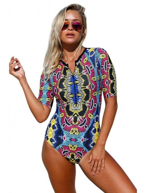 Womens Zip Front Printed Half Sleeve/Long Sleeve O...