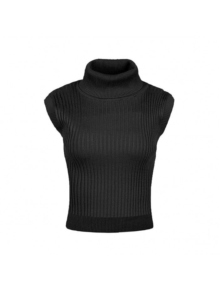 Women Cropped Sweaters Turtleneck Vest Casual Sexy Cute Knit Crop Top 