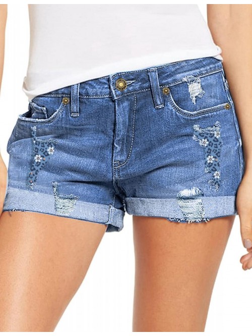 Women's High Waisted Rolled Hem Distressed Jeans R...