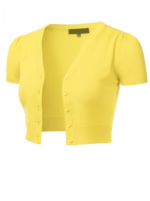 Womens Button Down Short Sleeve Cropped Bolero Car...