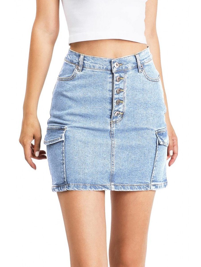 Tree Women's Juniors Cargo Denim Mini Skirt 