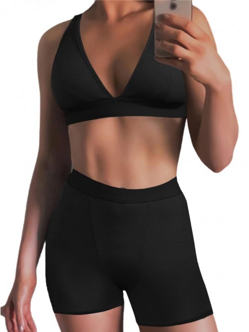 Workout Outfit 2 Pieces High Waist Bodycon Yoga Le...