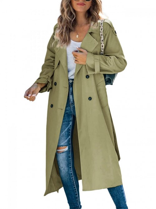 Women's Double Breasted Long Trench Coat Windproof...