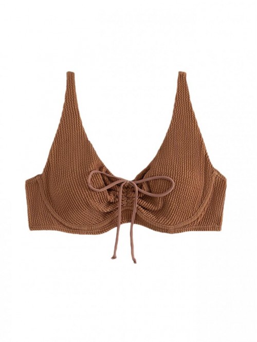 Women's Textured Push Up Bikini Tops Drawstring Fr...