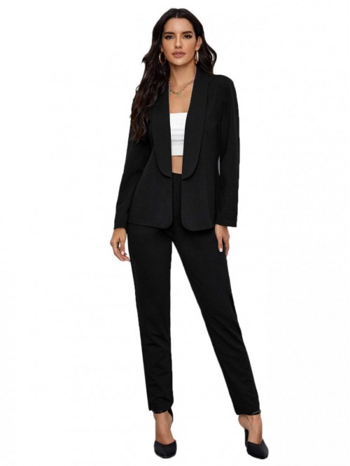 SheIn Women's Open Front Solid Blazer Two Piece Sl...