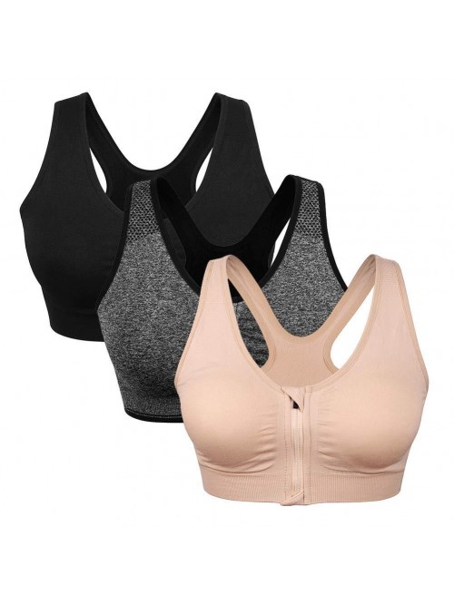 Women's Zip Front Sports Bra Wireless Post-Surgery...